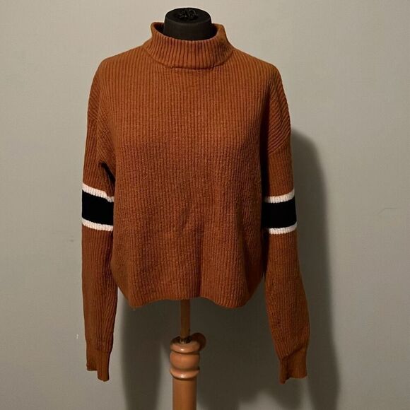 John + Jenn Women's Orange & Black Mock Neck Ribbed Knit Pullover Sweater - Picture 1 of 8